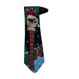 Looney Tunes Mania Taz Christmas Chimney Cartoon Novelty Necktie Vintage Silk